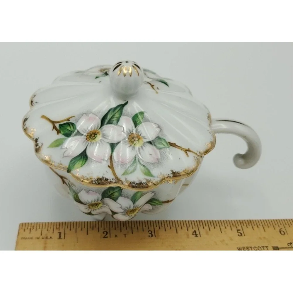 Vtg Dogwood Footed Guilded Serving‎ Mayonnaise Sugar Bowl Lid Spoon NW-DW-60